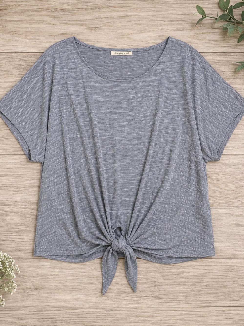 Do Everything In Love Gray Tie Front Dolman Top One Size